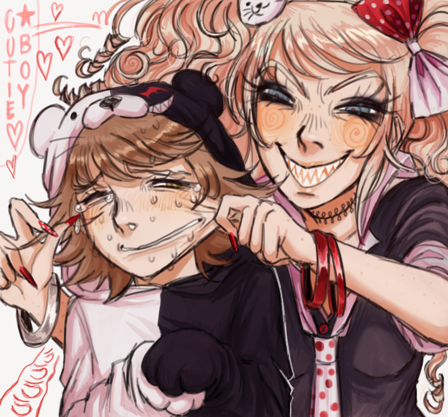 Dangan odd ship (2/?) : Chihiro x Junko. I know I drew fake Junko, but let's pretend it's real Junko pretending to be Muruko who's pretending to be real Junko... Also, I drew Junko scary as fuck lol as she should be.