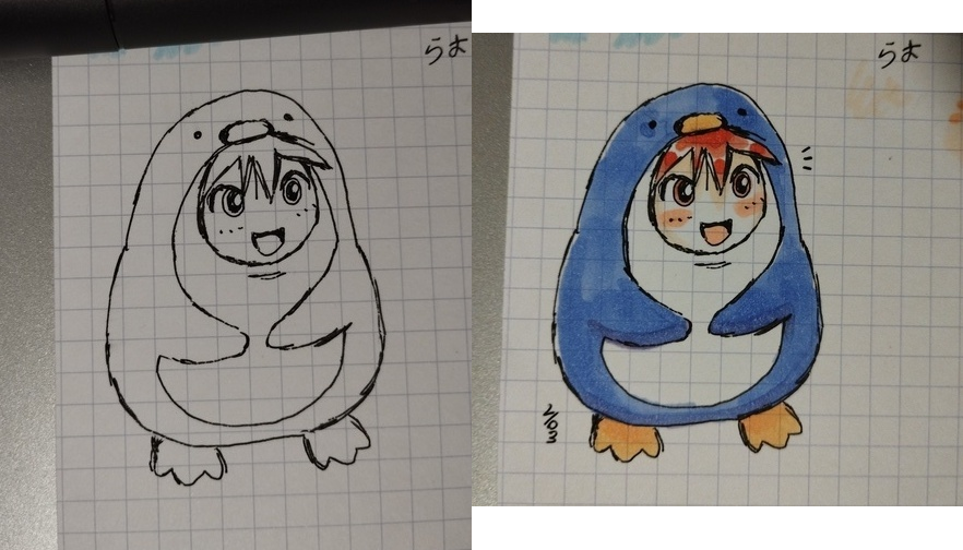 A cute Chiyo-penguin ! (+colored ver)