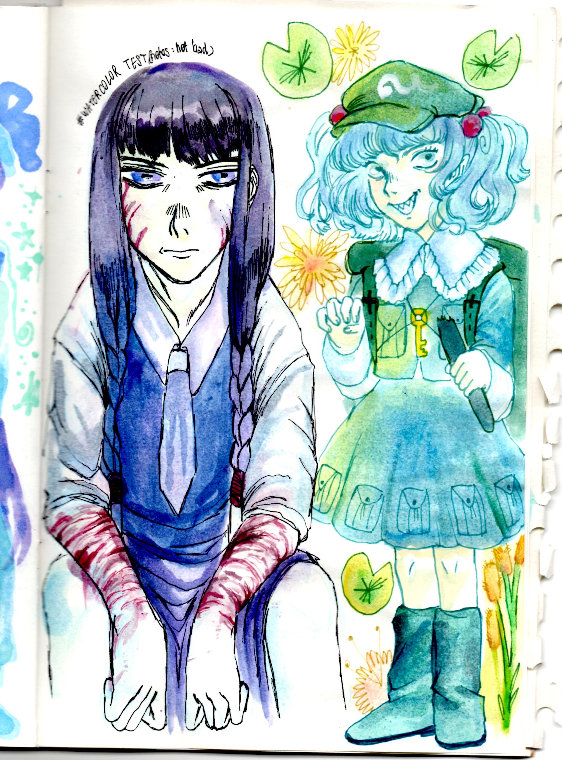 J'ai reçu des aquarelles pour Noël ! •ᴗ• Je suis assez contente et j'ai décidé de faire quelques dessins pour les essaier, je les aimes beaucoup, mais je crois pas qu'ils sont bien étaient scanné (c'est super clair et saturé...). Pour l'instant, c'est pas très dérangeant ,X^P