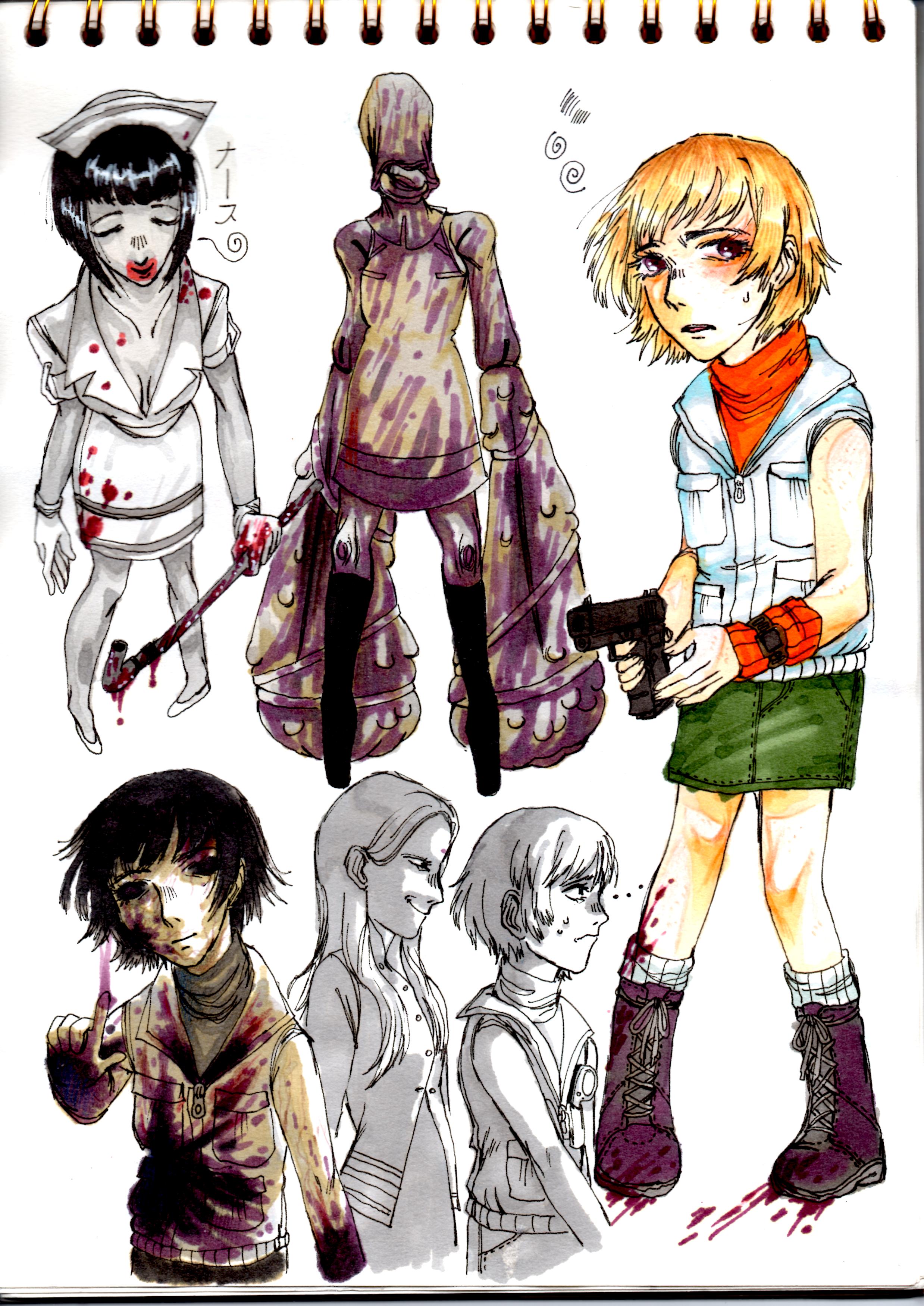 Some SH3 drawings. I really liked how the Heather drawing turned out but the scan does't give it justice...